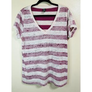 Empyre Women's Reverse Burnout Red Striped V-Neck tee, Size XL